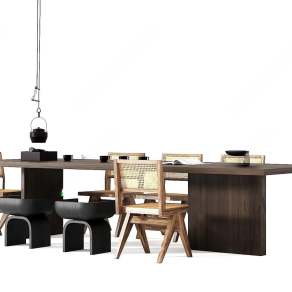 侘寂风茶桌椅组合3D模型下载